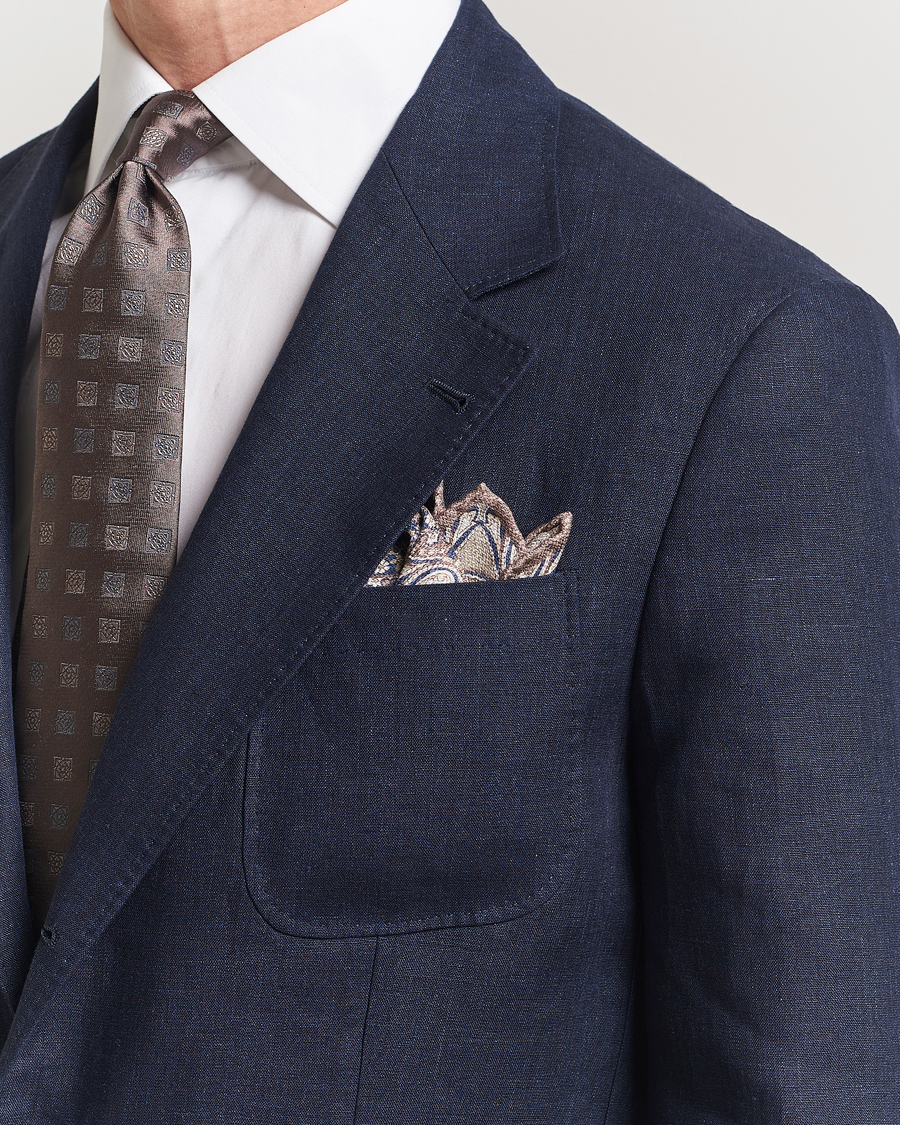 Herre | Lommetørklær | Brunello Cucinelli | Paisley Silk Pocket Square Brown/Blue