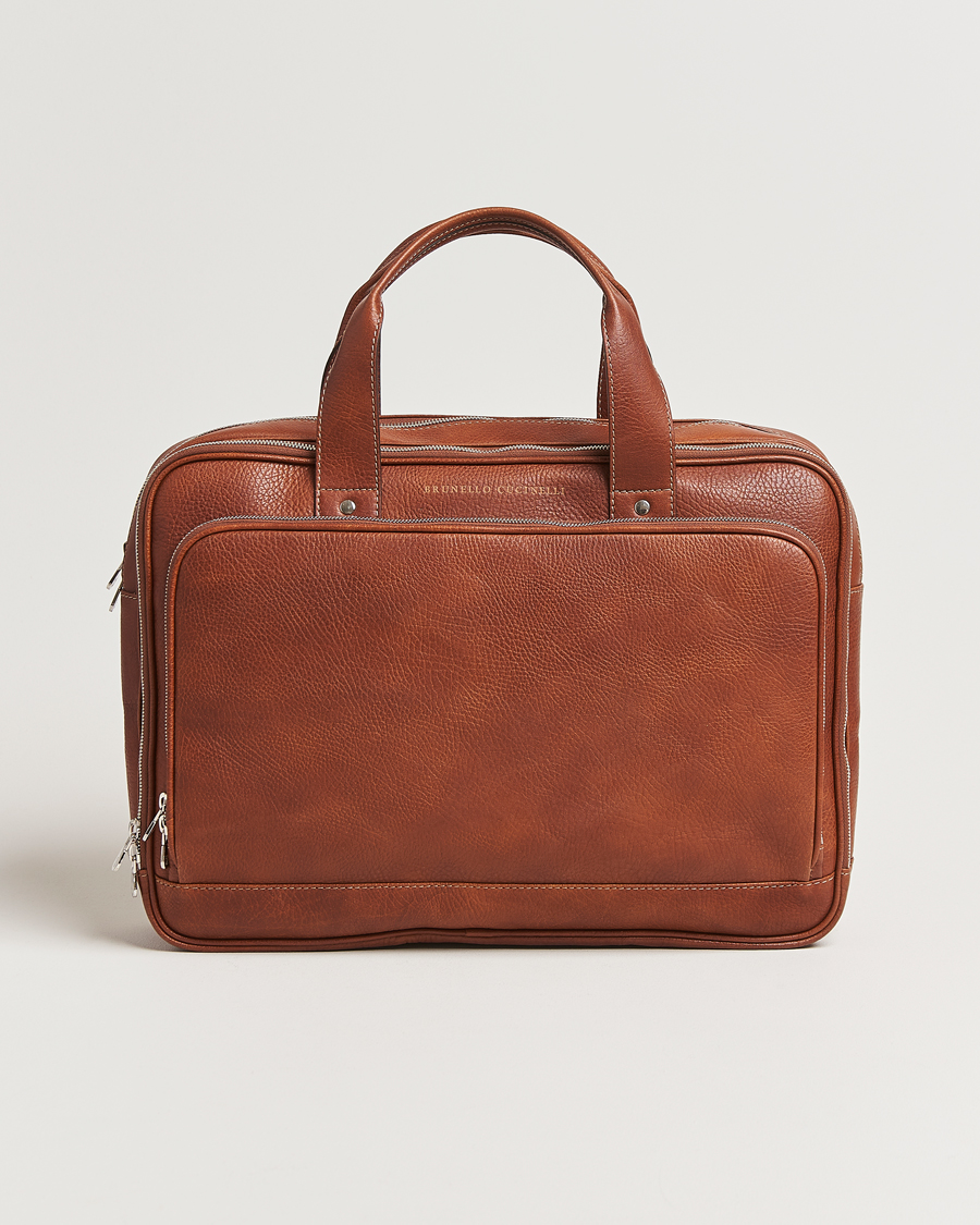 Herre | Vesker | Brunello Cucinelli | Grain Leather Briefcase Cognac
