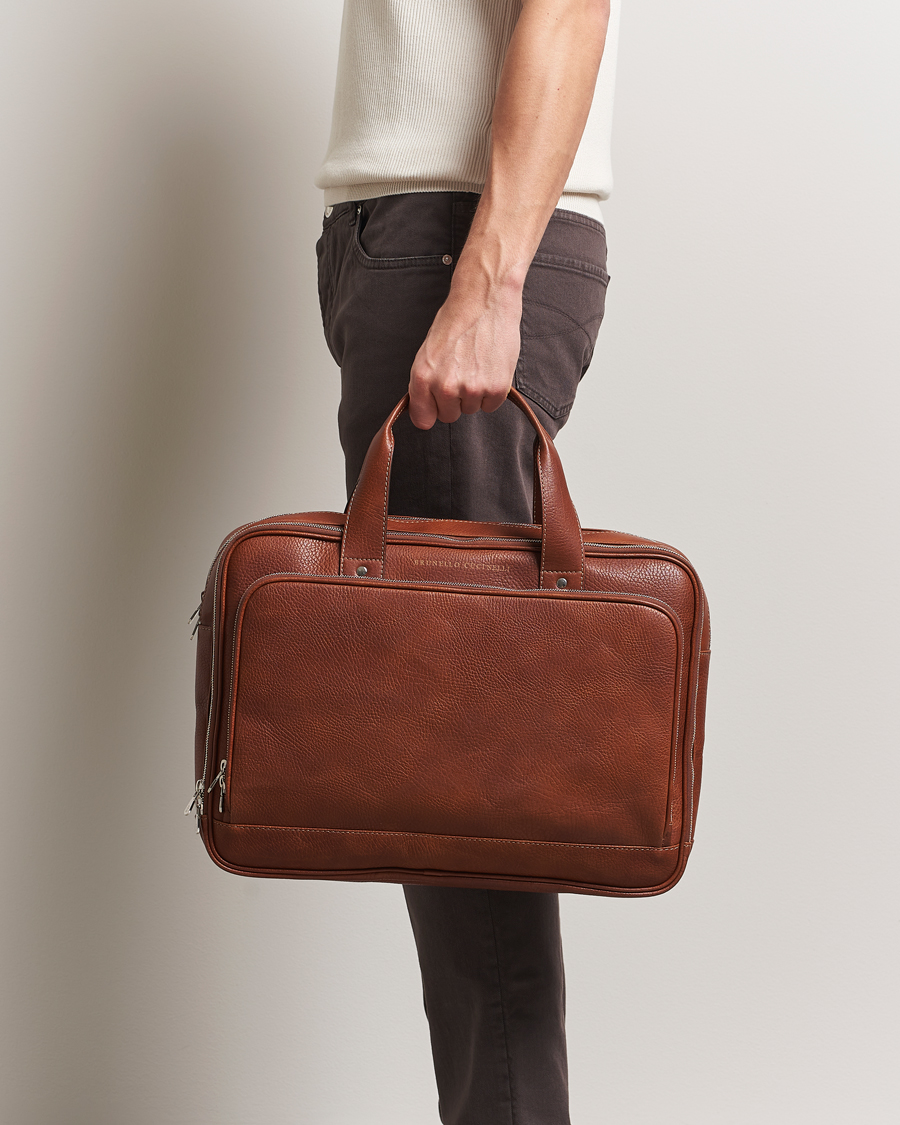Herre | Vesker | Brunello Cucinelli | Grain Leather Briefcase Cognac