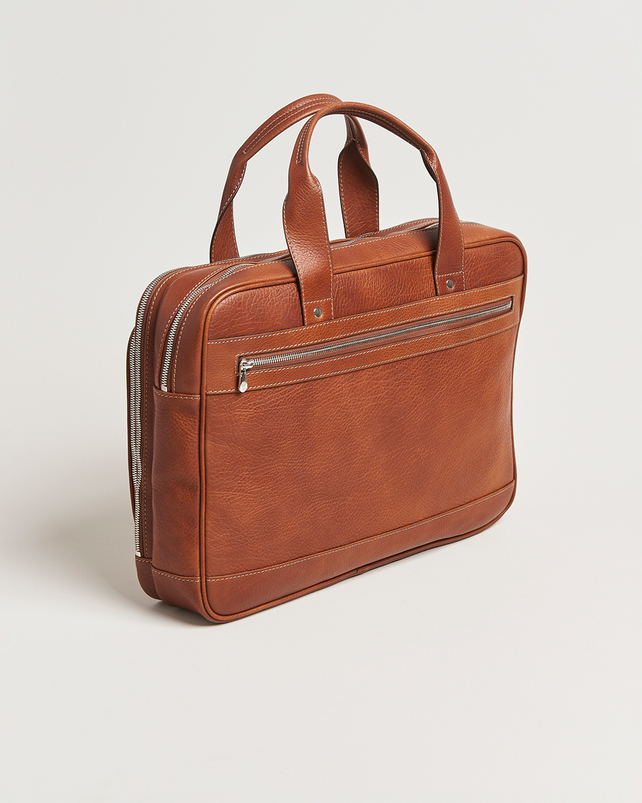 Herre | Vesker | Brunello Cucinelli | Grain Leather Briefcase Cognac