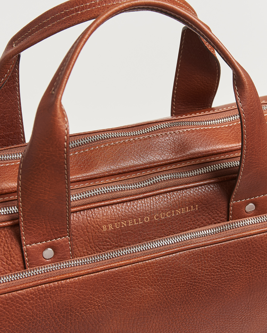 Herre | Vesker | Brunello Cucinelli | Grain Leather Briefcase Cognac