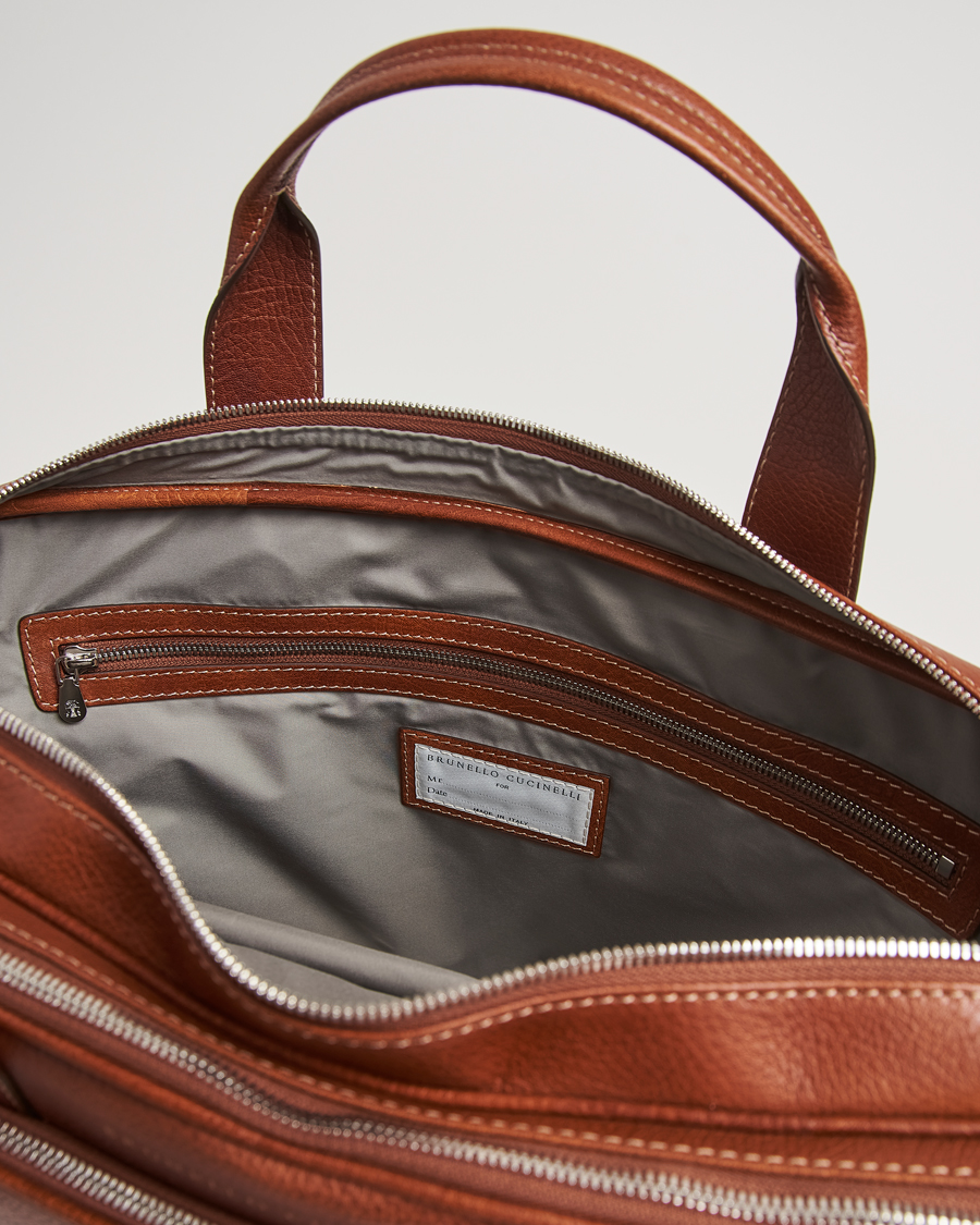 Herre | Vesker | Brunello Cucinelli | Grain Leather Briefcase Cognac