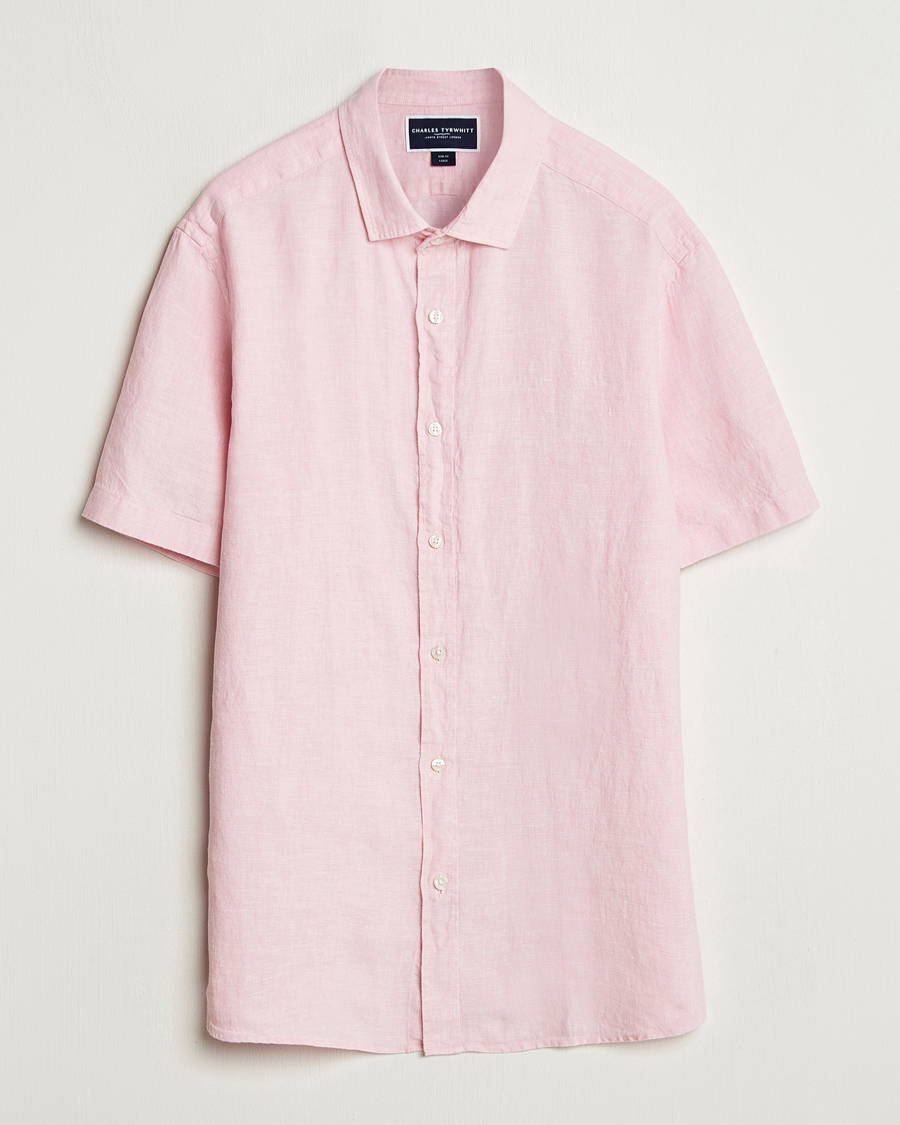 Herre | Skjorter | Charles Tyrwhitt | Pure Linen Short Sleeve Slim Fit Shirt Pink