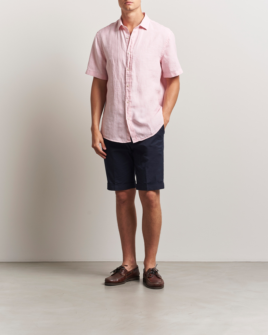 Herre | Skjorter | Charles Tyrwhitt | Pure Linen Short Sleeve Slim Fit Shirt Pink