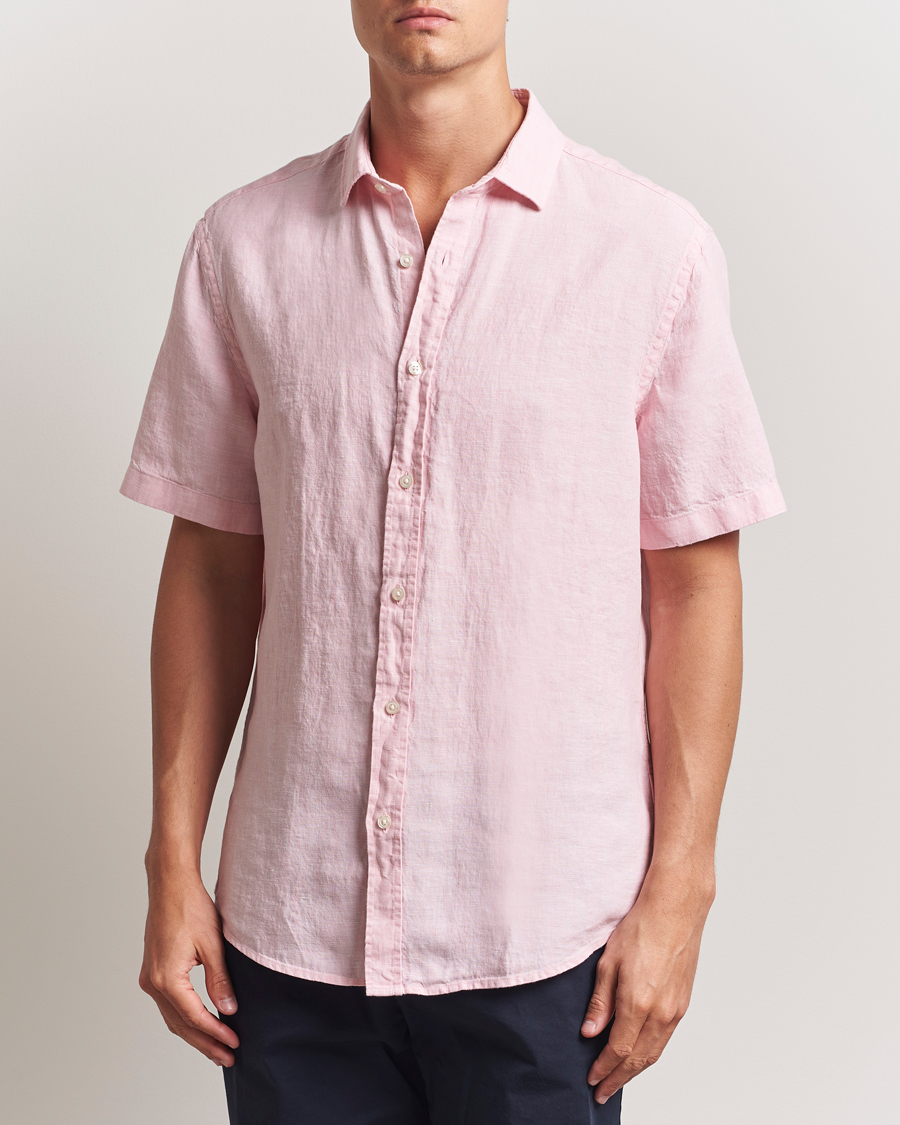 Herre | Skjorter | Charles Tyrwhitt | Pure Linen Short Sleeve Slim Fit Shirt Pink