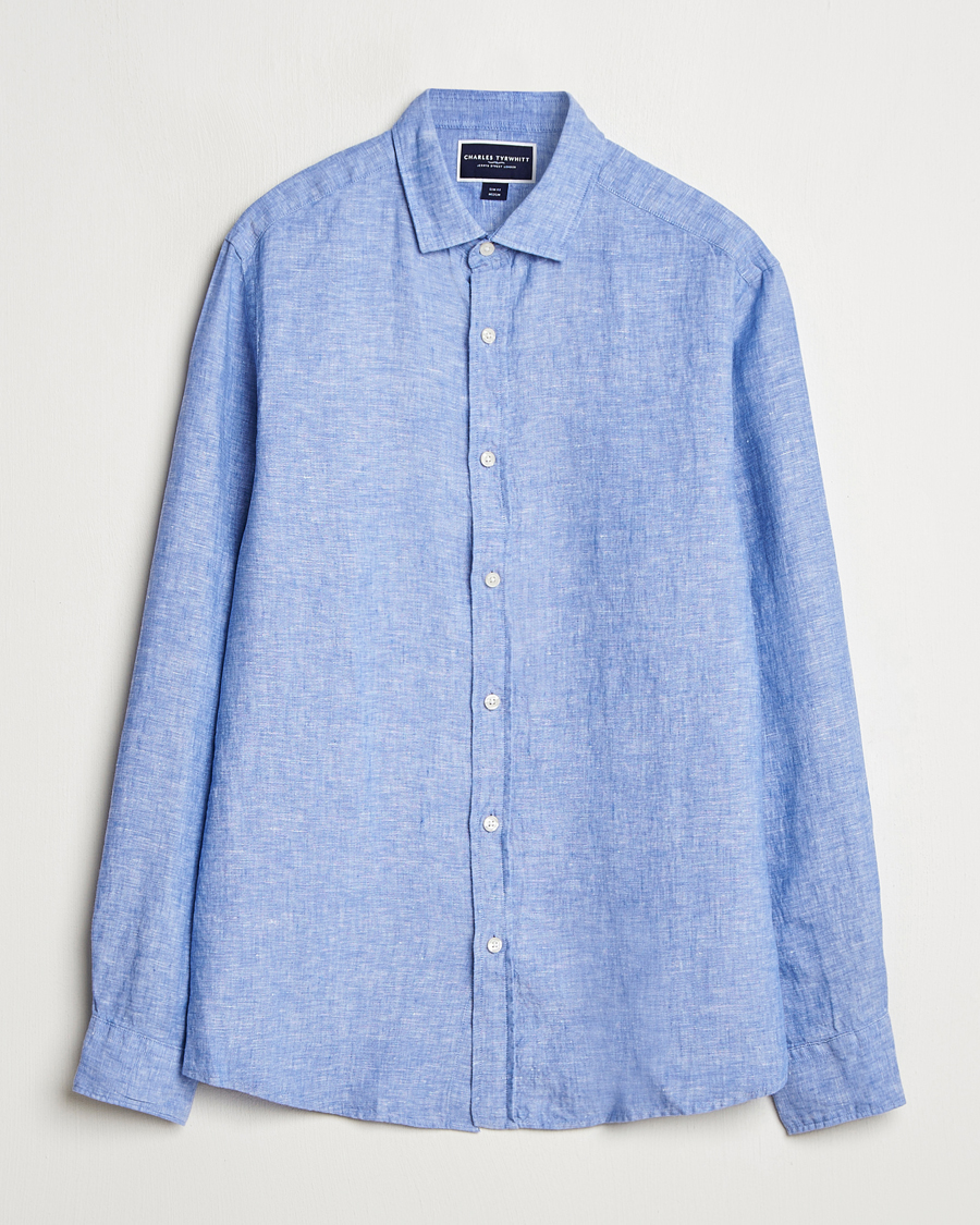 Herre | Skjorter | Charles Tyrwhitt | Pure Linen Slim Fit Shirt Cobalt Blue