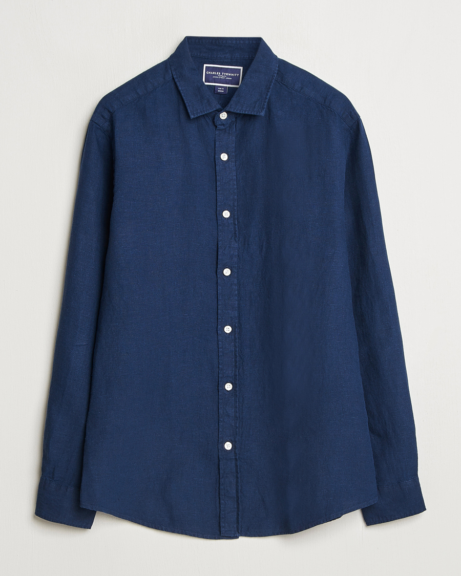 Herre | Skjorter | Charles Tyrwhitt | Pure Linen Slim Fit Shirt Navy