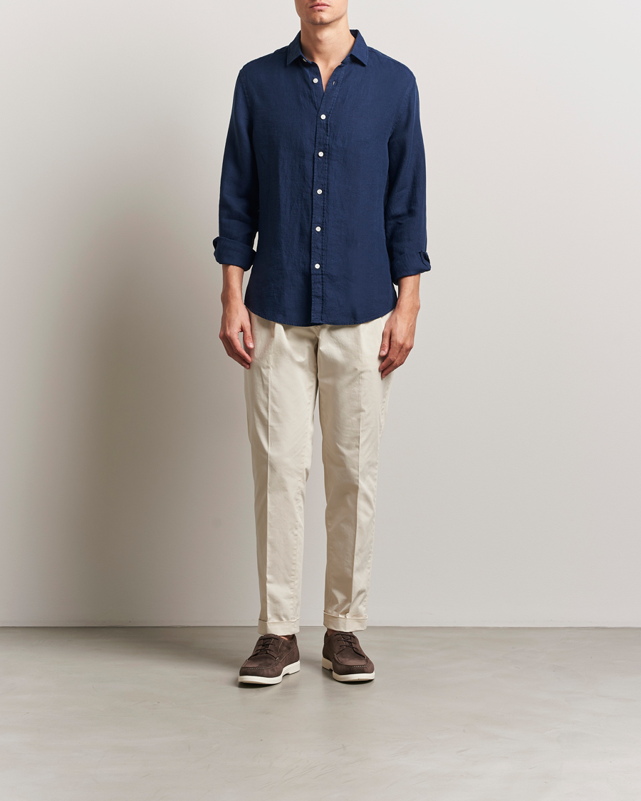 Herre | Skjorter | Charles Tyrwhitt | Pure Linen Slim Fit Shirt Navy