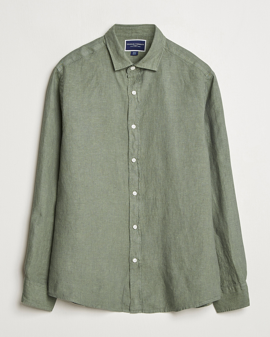 Herre | Skjorter | Charles Tyrwhitt | Pure Linen Slim Fit Shirt Olive