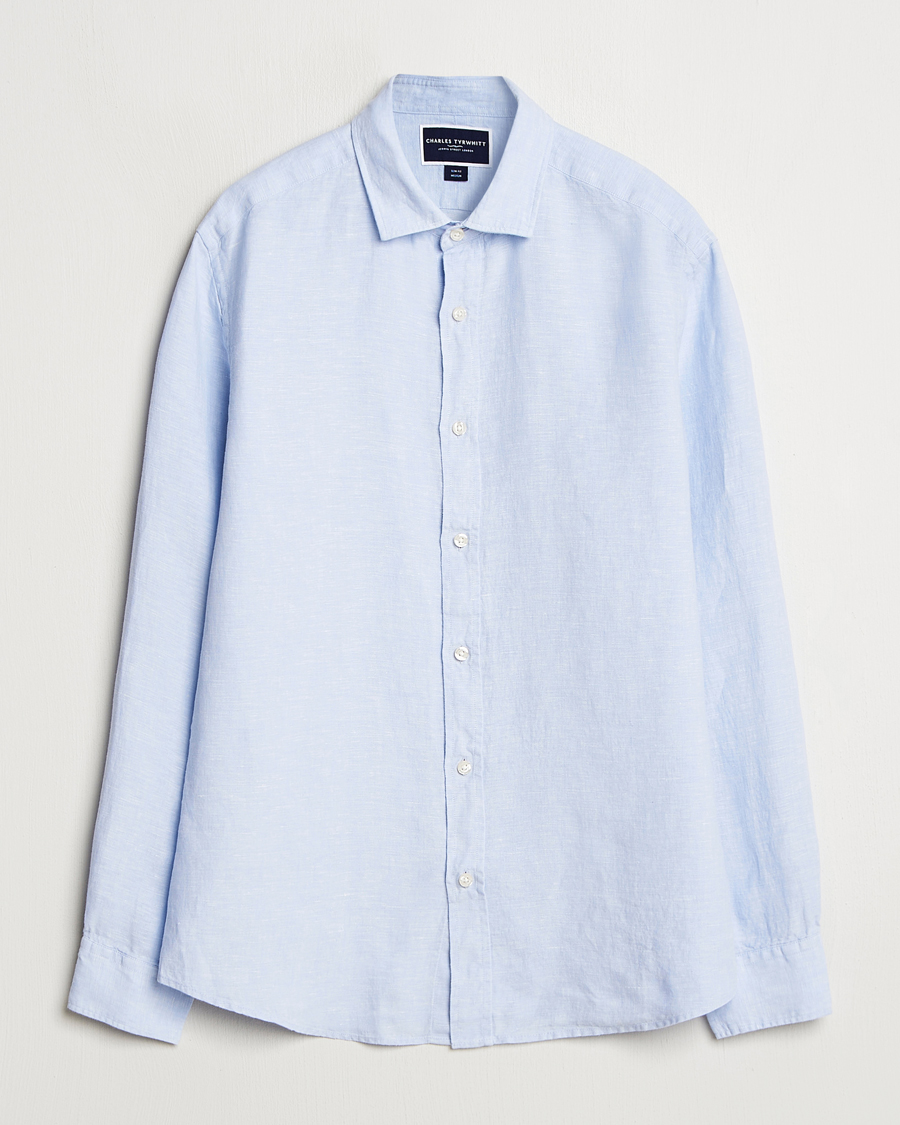 Herre | Skjorter | Charles Tyrwhitt | Pure Linen Slim Fit Shirt Sky Blue