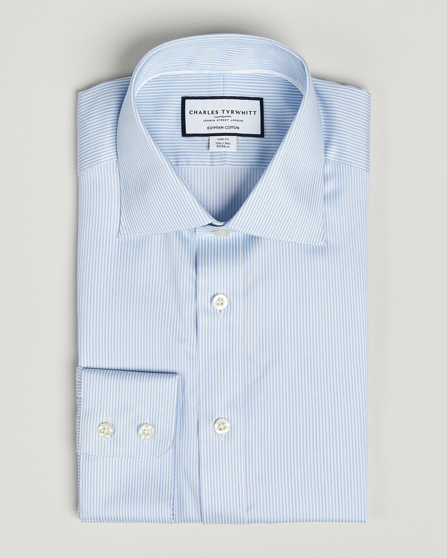 Herre | Skjorter | Charles Tyrwhitt | Egyptian Cotton Fine Stripe Shirt Cornflower
