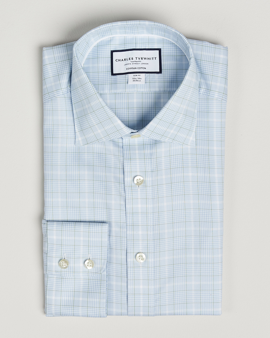 Herre | Skjorter | Charles Tyrwhitt | Egyptian Cotton Pow Check Shirt Green/Blue