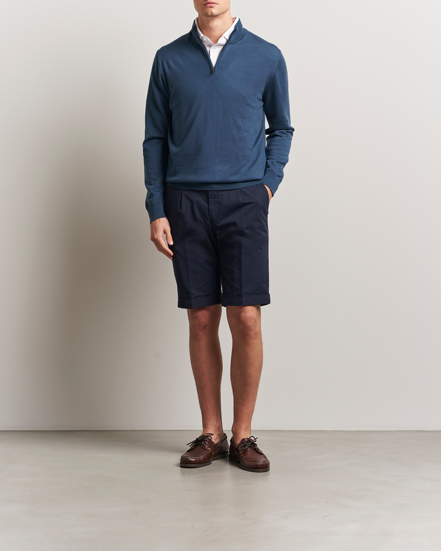 Herre | Gensere | Charles Tyrwhitt | Pure Merino Zip Neck Jumper Petrol Blue
