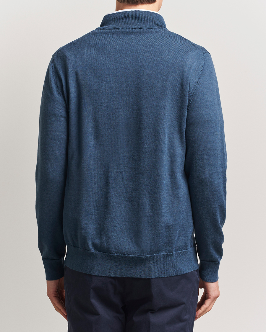 Herre | Gensere | Charles Tyrwhitt | Pure Merino Zip Neck Jumper Petrol Blue