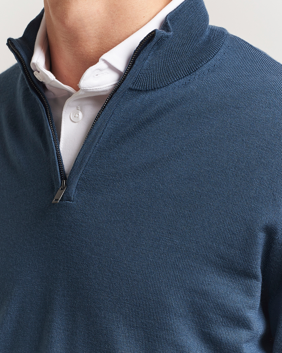 Herre | Gensere | Charles Tyrwhitt | Pure Merino Zip Neck Jumper Petrol Blue