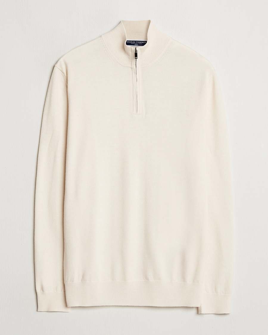 Herre | Gensere | Charles Tyrwhitt | Pure Merino Zip Neck Jumper Cream
