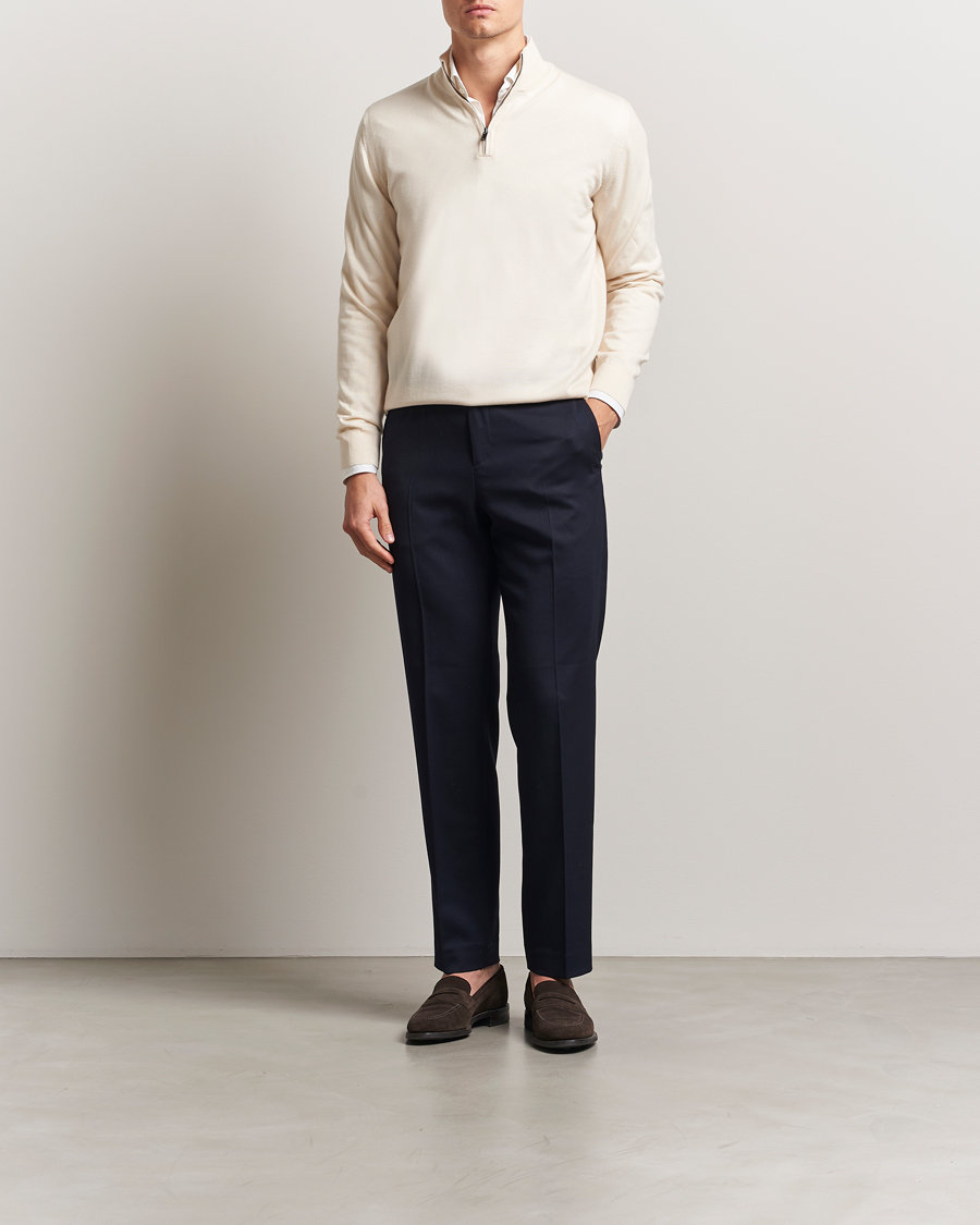 Herre | Gensere | Charles Tyrwhitt | Pure Merino Zip Neck Jumper Cream