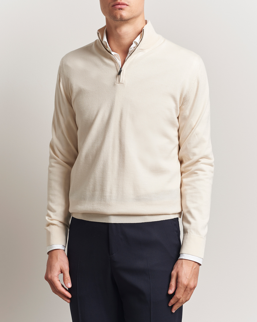 Herre | Gensere | Charles Tyrwhitt | Pure Merino Zip Neck Jumper Cream
