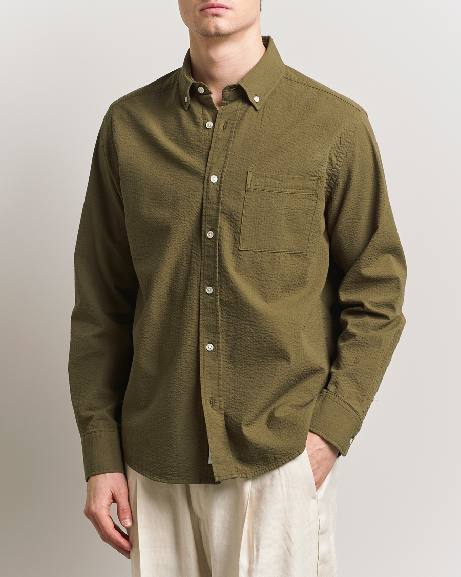 Herre | Skjorter | Forét | Hornet Seersucker Shirt Army