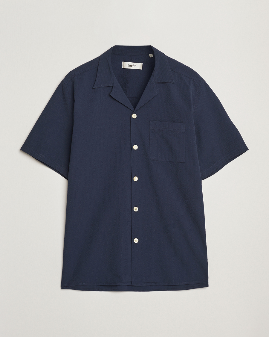Herre | Skjorter | Forét | Hush Short Sleeve Seersucker Shirt Navy