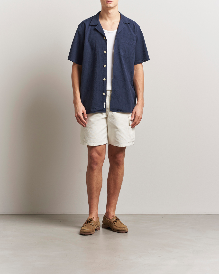 Herre | Skjorter | Forét | Hush Short Sleeve Seersucker Shirt Navy