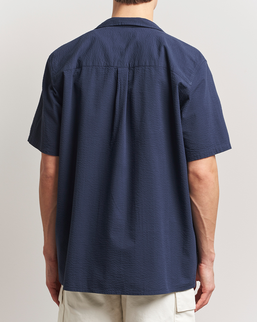 Herre | Skjorter | Forét | Hush Short Sleeve Seersucker Shirt Navy
