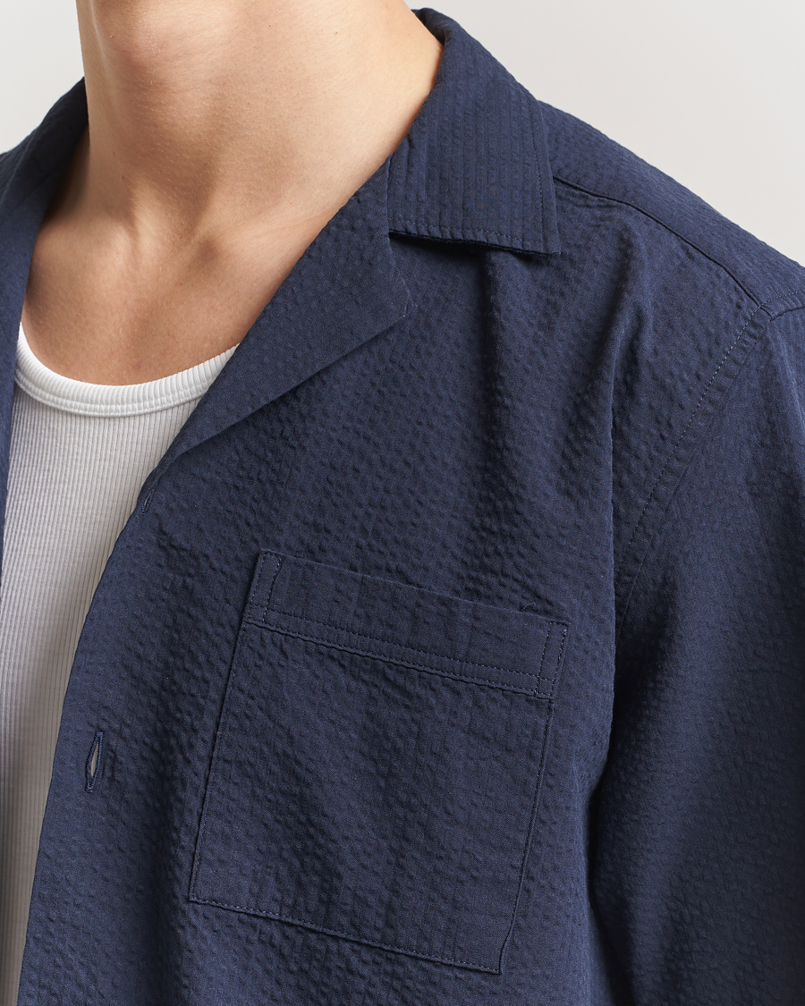 Herre | Skjorter | Forét | Hush Short Sleeve Seersucker Shirt Navy