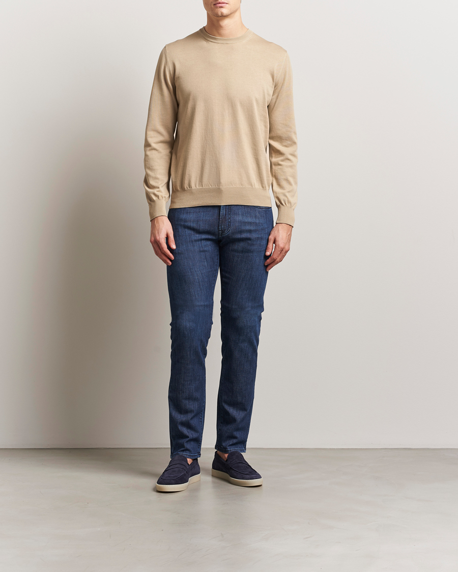 Herre | Gensere | Canali | Cotton Crew Neck Pullover Beige