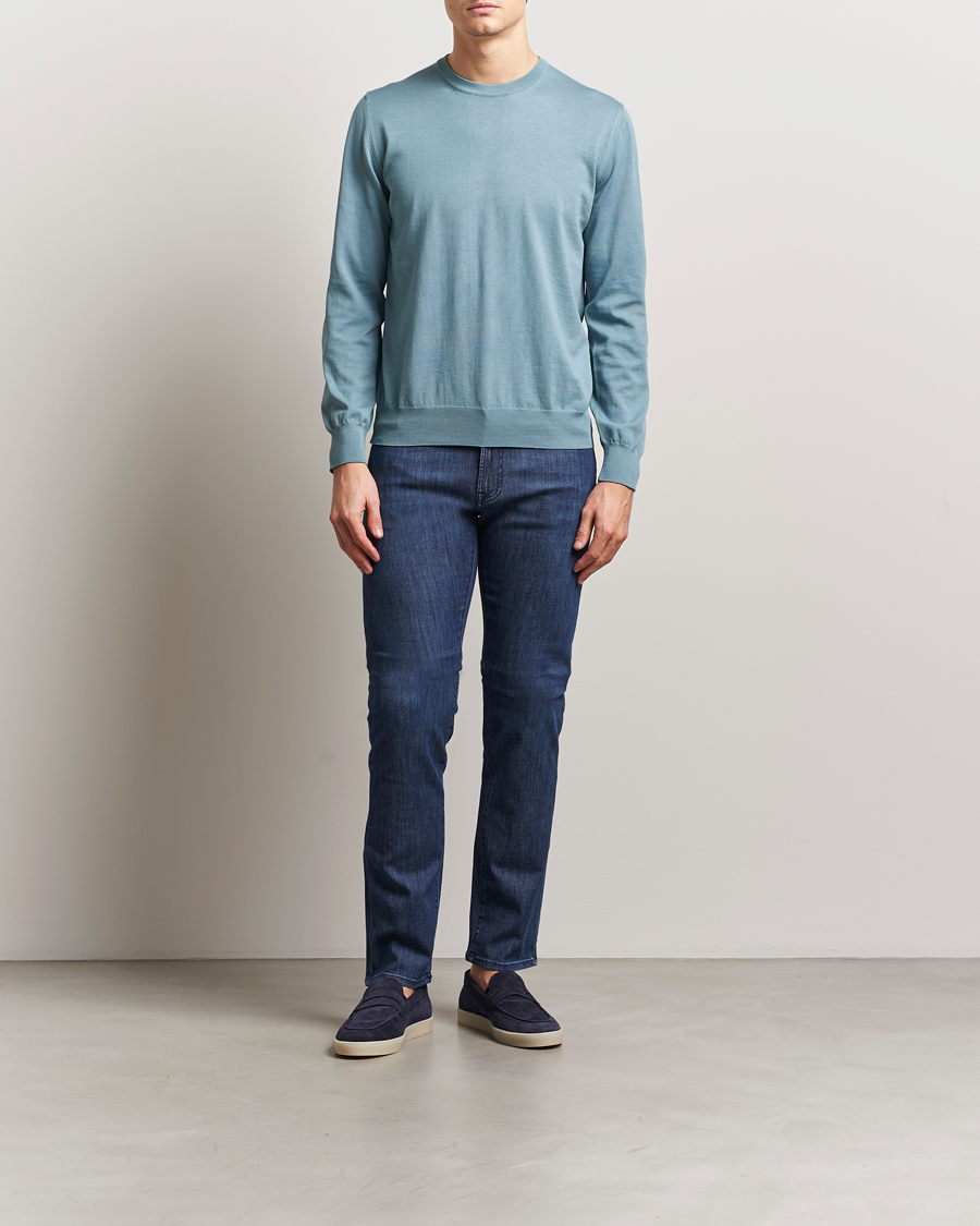 Herre | Gensere | Canali | Cotton Crew Neck Pullover Teal