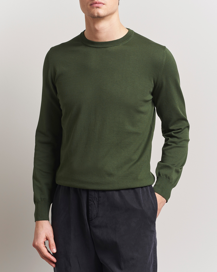 Herre | Gensere | Canali | Cotton Crew Neck Pullover Dark Green