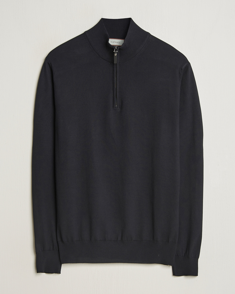 Herre | Gensere | Canali | Cotton Half Zip Black