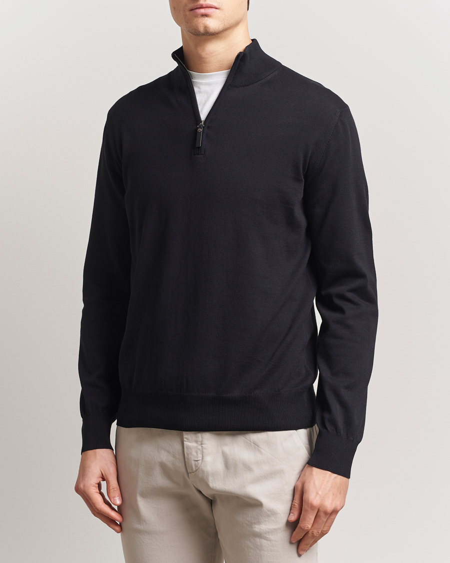 Herre | Gensere | Canali | Cotton Half Zip Black
