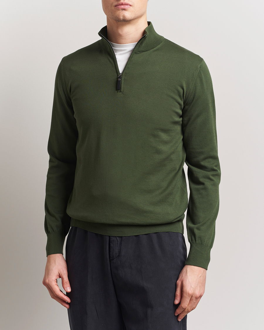Herre | Gensere | Canali | Cotton Half Zip Dark Green