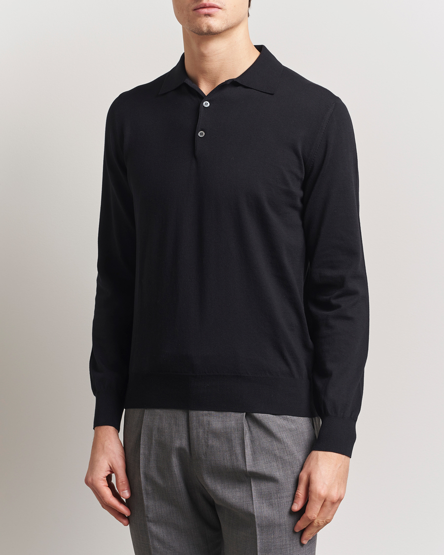 Herre | Gensere | Canali | Cotton Long Sleeve Polo Black