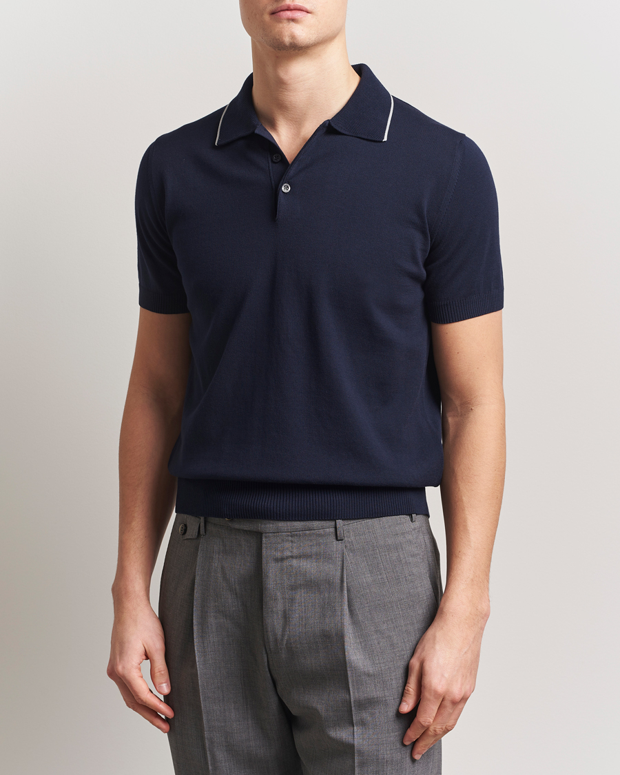 Herre | Pikéer | Canali | Contrast Short Sleeve Polo Navy