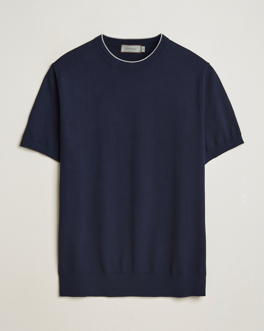Herre | T-Shirts | Canali | Contrast Short Sleeve T-Shirt Navy