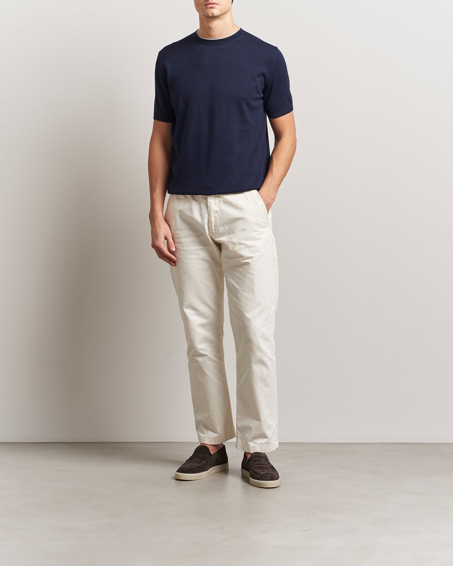 Herre | T-Shirts | Canali | Contrast Short Sleeve T-Shirt Navy