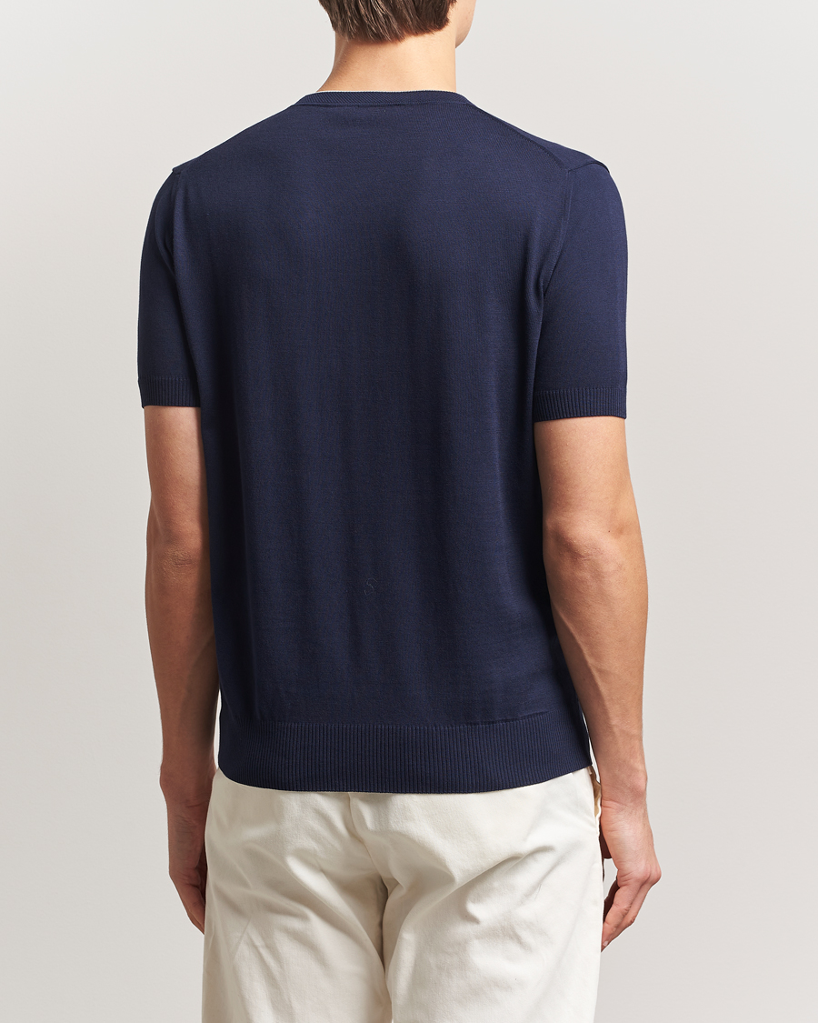 Herre | T-Shirts | Canali | Contrast Short Sleeve T-Shirt Navy