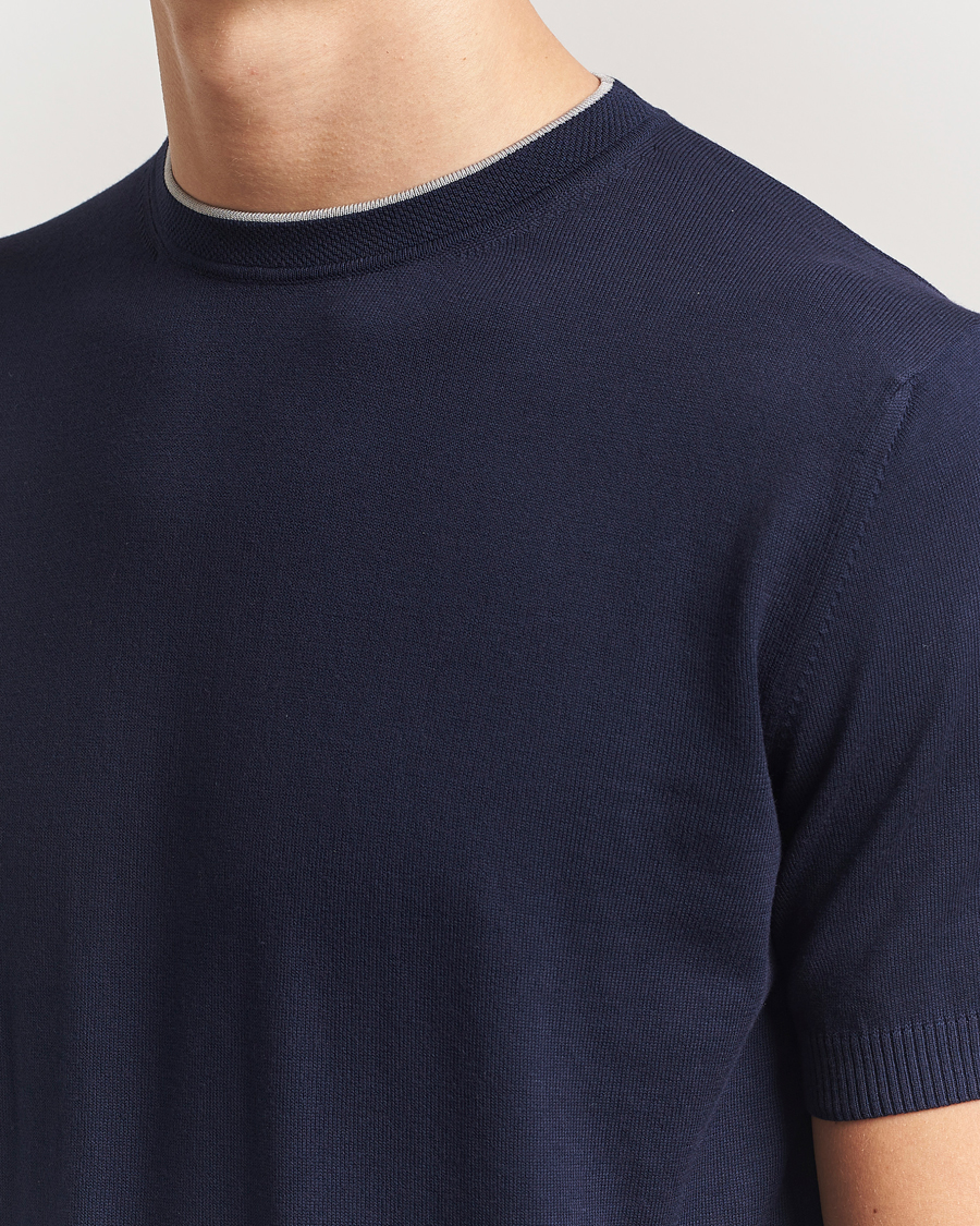 Herre | T-Shirts | Canali | Contrast Short Sleeve T-Shirt Navy