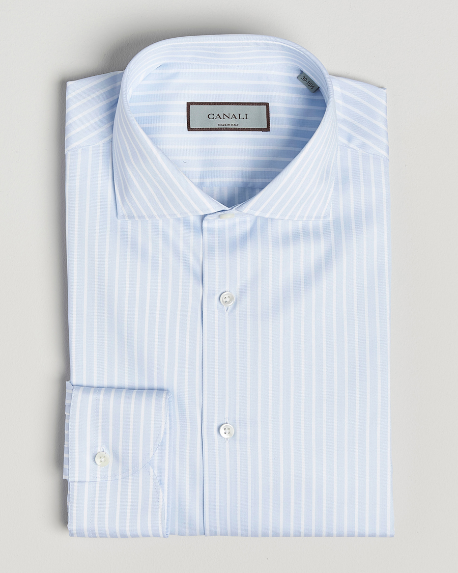 Herre | Skjorter | Canali | Slim Fit Striped Cotton Shirt Light Blue