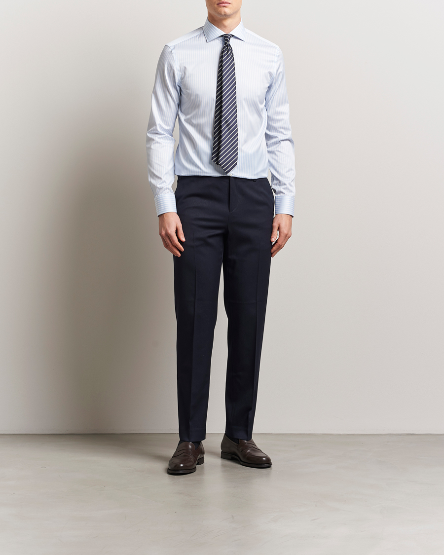 Herre | Skjorter | Canali | Slim Fit Striped Cotton Shirt Light Blue