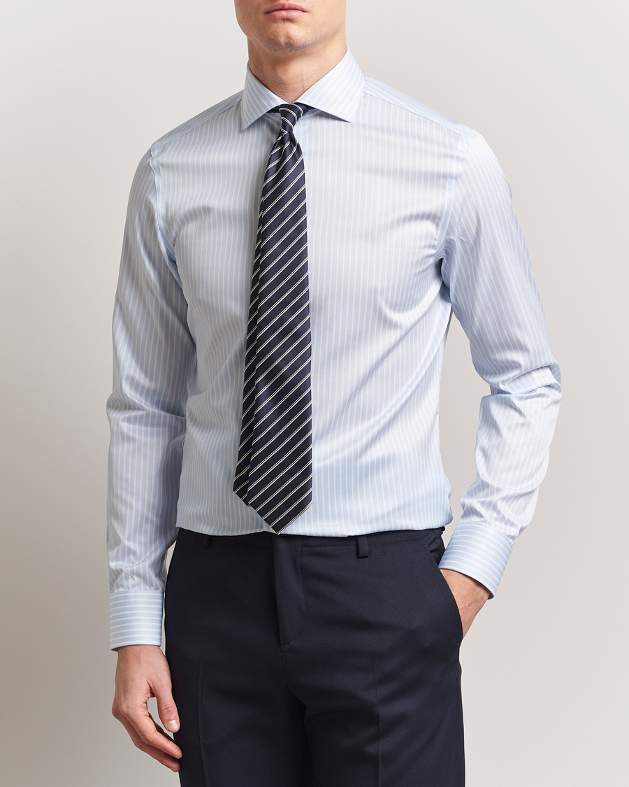 Herre | Skjorter | Canali | Slim Fit Striped Cotton Shirt Light Blue