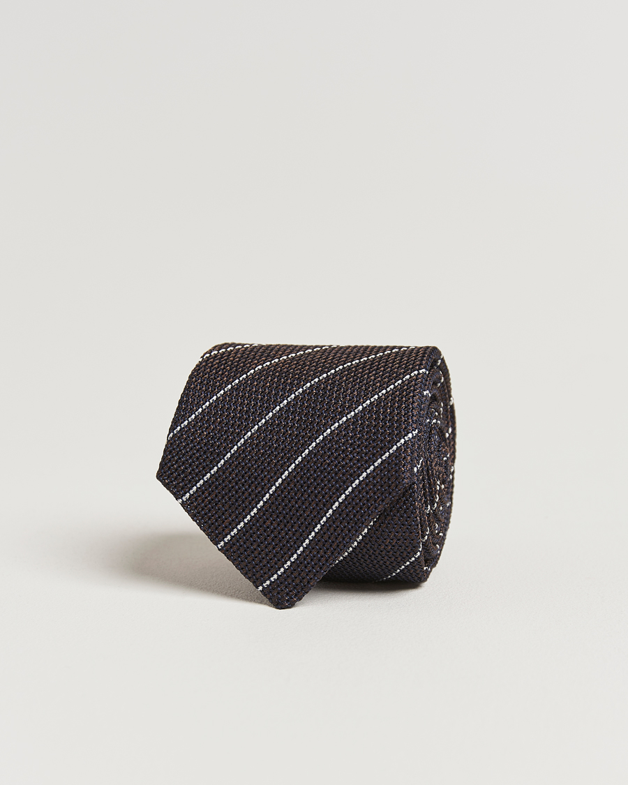 Herre | Slips | Canali | Garza Regimental Stripe Silk Tie Dark Brown