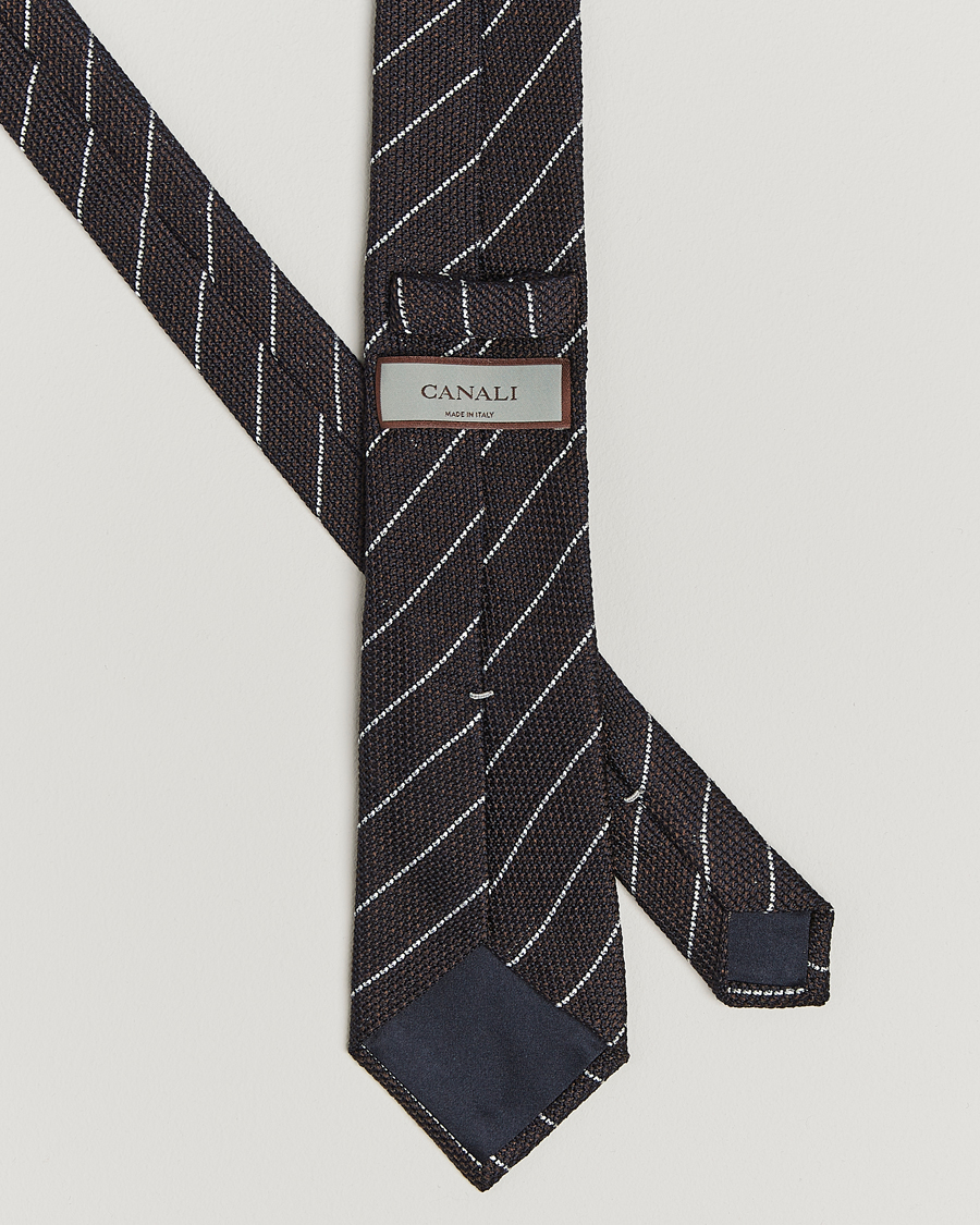 Herre | Slips | Canali | Garza Regimental Stripe Silk Tie Dark Brown