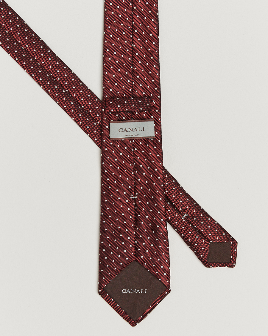 Herre | Slips | Canali | Micro Dot Silk Tie Burgundy