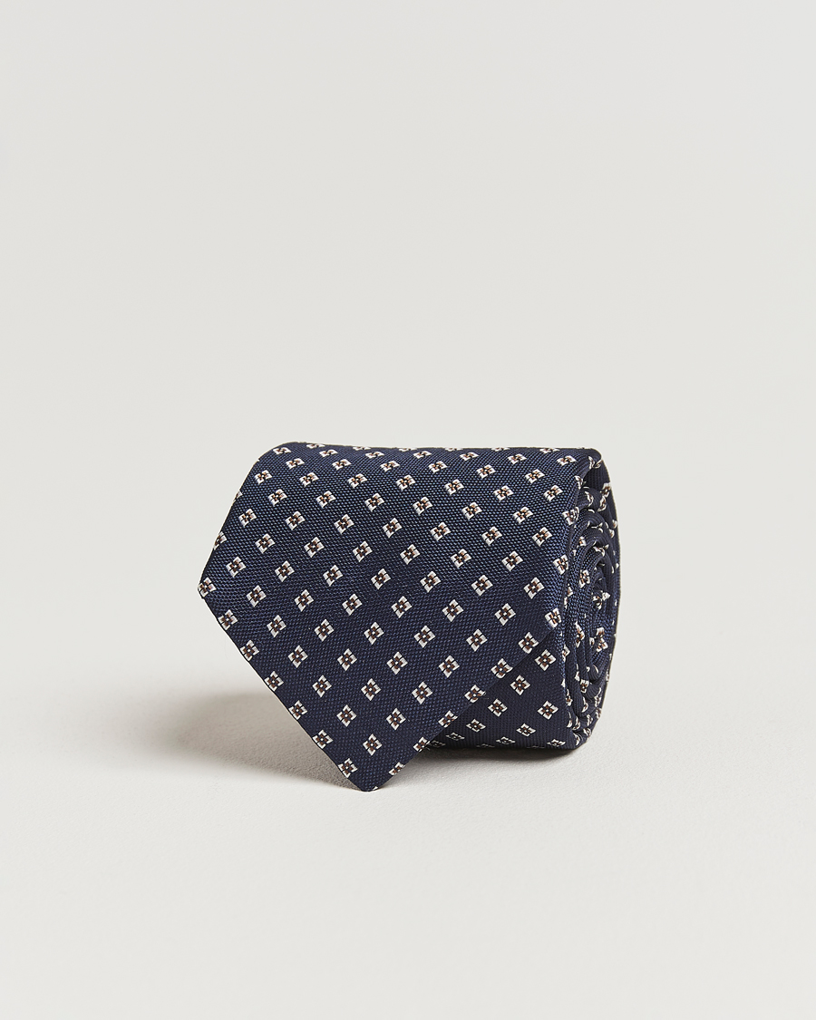 Herre | Slips | Canali | Jacquard Flower Silk Tie Navy
