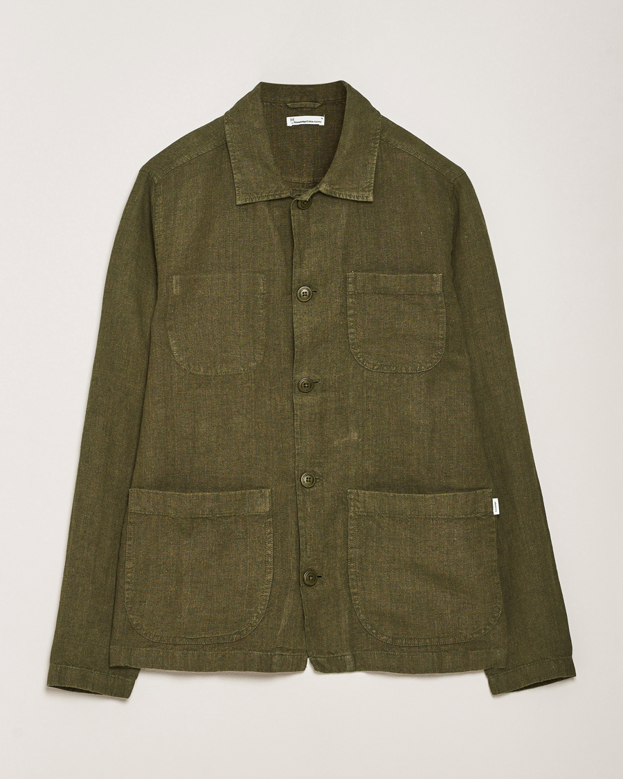 Herre | Skjorter | KnowledgeCotton Apparel | Linen Overshirt Burnt Olive