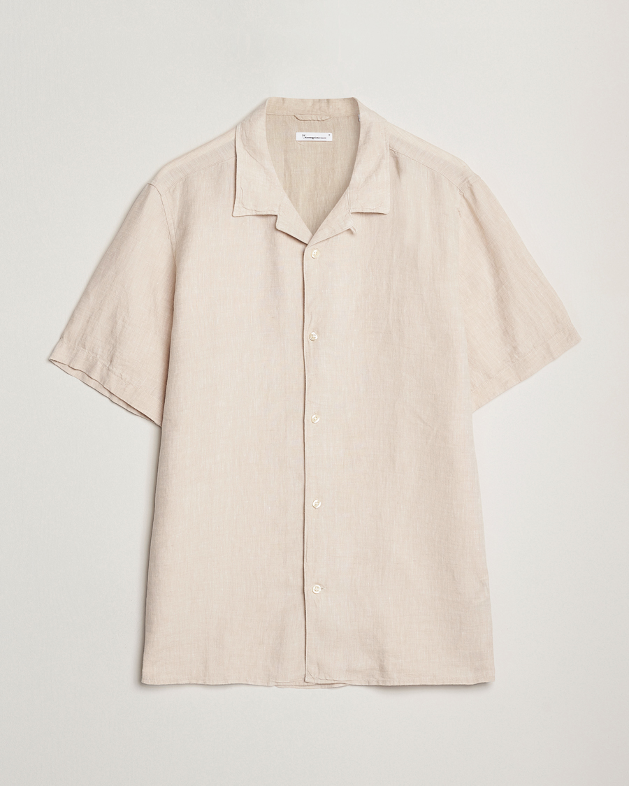 Herre | Skjorter | KnowledgeCotton Apparel | Short Sleeve Linen Resort Shirt Light Feather Grey