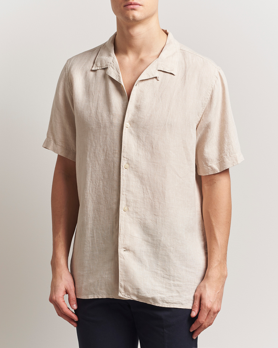 Herre | Skjorter | KnowledgeCotton Apparel | Short Sleeve Linen Resort Shirt Light Feather Grey