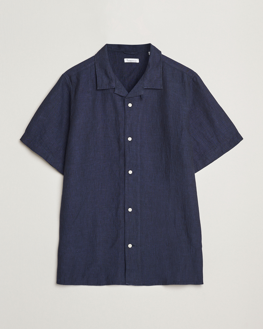 Herre | Skjorter | KnowledgeCotton Apparel | Short Sleeve Linen Resort Shirt Total Eclipse